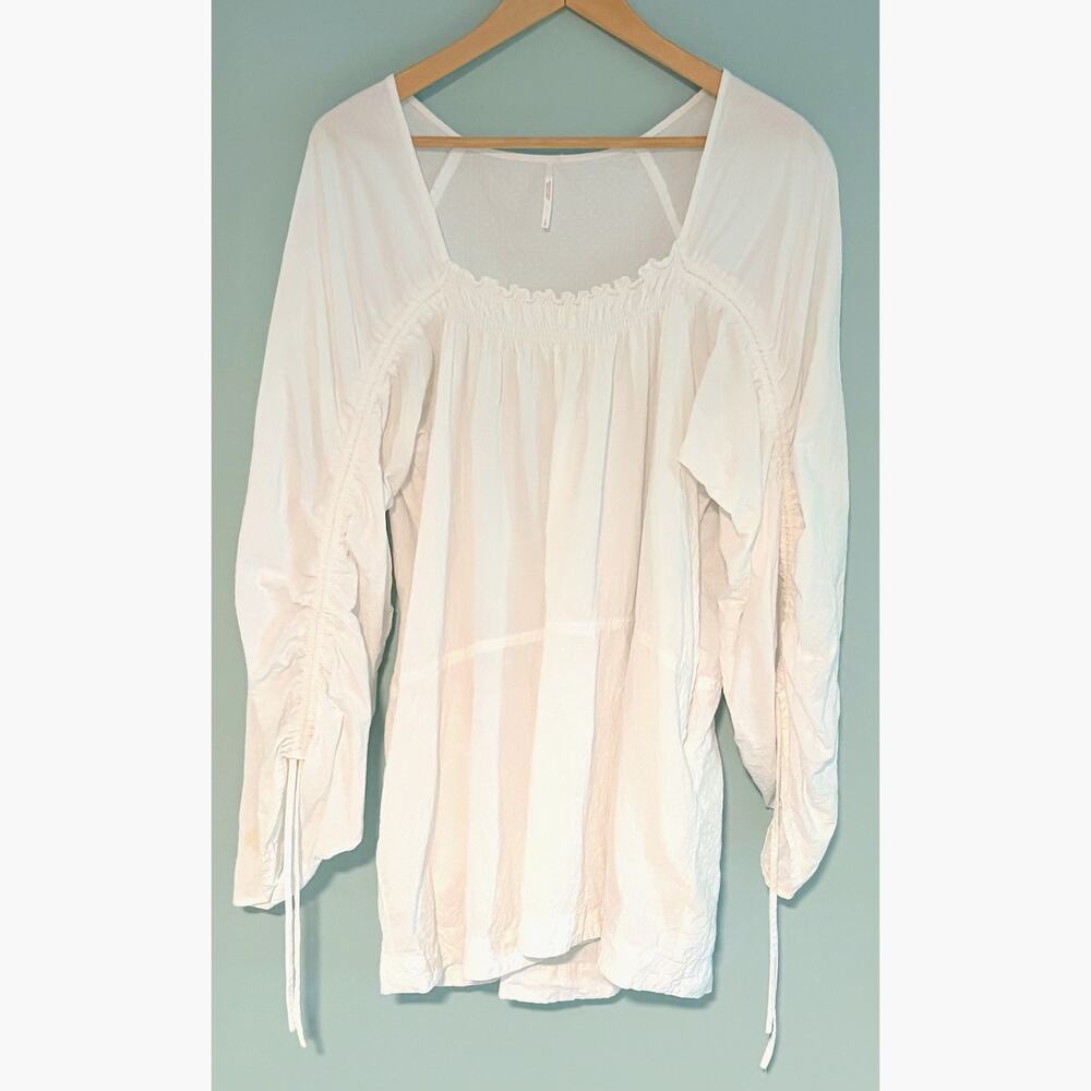 FREE PEOPLE Brynn Tunic Top Textured Cotton Voile White Oversized Size S